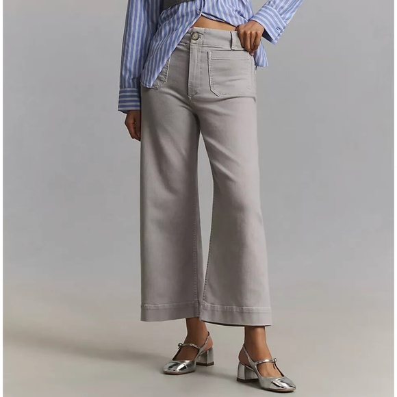 Anthropologie Maeve The Colette Cropped Wide-Leg Grey Jeans Sz 28 - Picture 1 of 13
